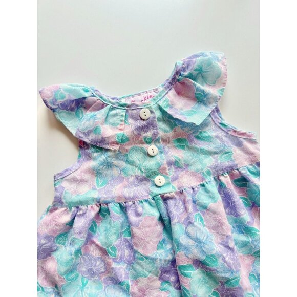 Vintage Baby Girl CHUCKLES Blue Purple Floral Poly Cotton Prairie Dress, Size 2 - Picture 2 of 10